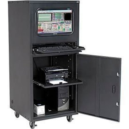 GLOBAL EQUIPMENT Deluxe Mobile Security Computer Cabinet, Black, Assembled 239197ABK